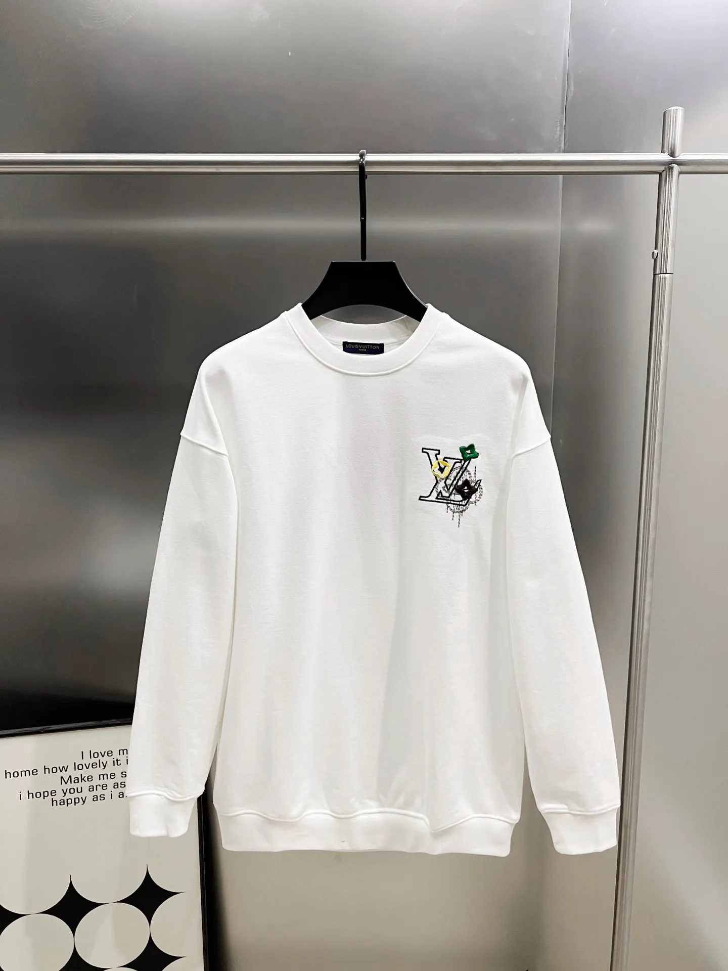 🅿️290 1v Louis* 2025 autumn and winter new style, customized 430g double yarn fabric, round neck long-sleeved sweatshirt, classic three-dimensional embroidery design, high-end version! The same loose version for men and women S M L XL XXL five sizes color black white